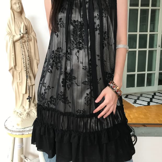 vintage pattern frill one-piece 