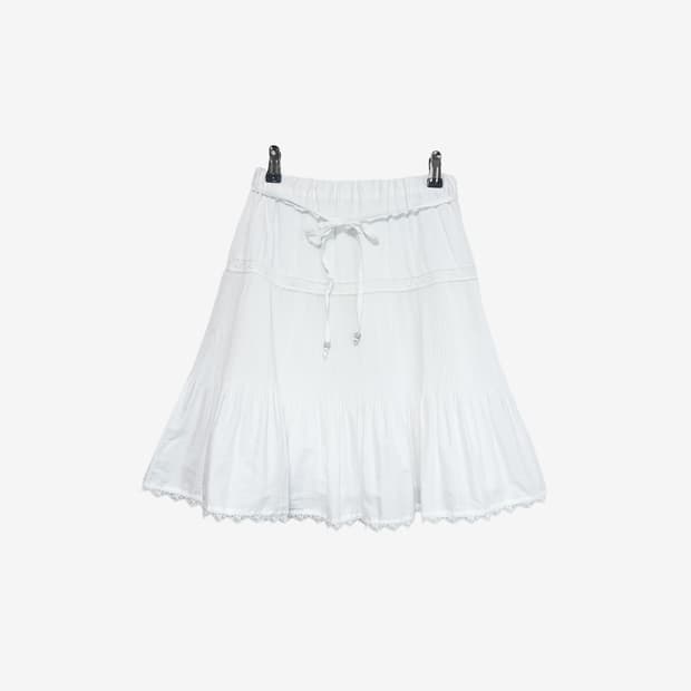 Lace Trim Pleated Midi Skirt - White