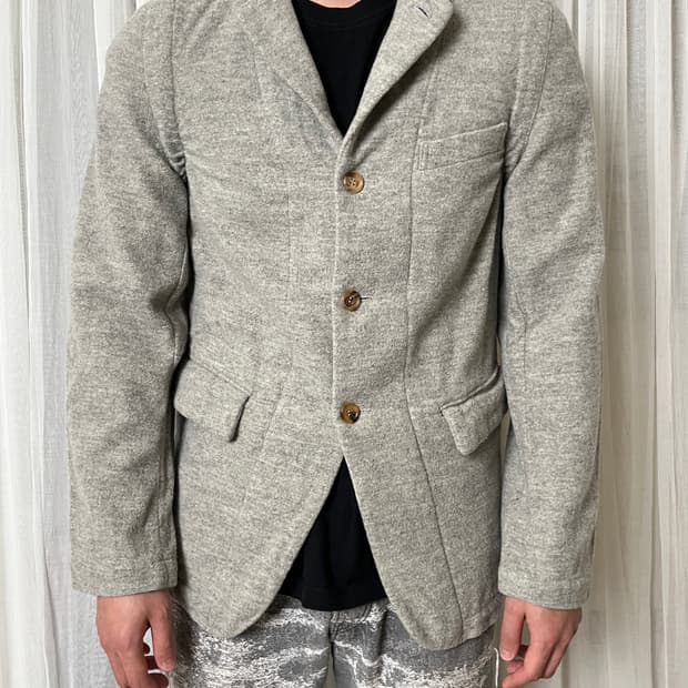 꼼데가르송 옴므플러스 에버그린 축융 울 셔링 블레이저 자켓