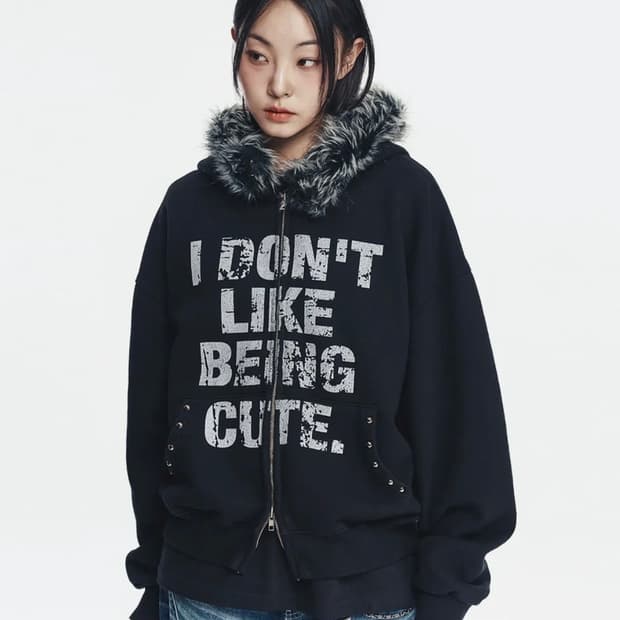 이지노이지 크롭 퍼 후드집업