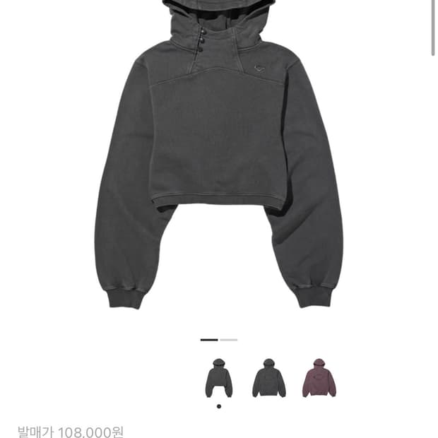 미스치프 사이드 버튼 업 크롭 후드 워시드 차콜 s