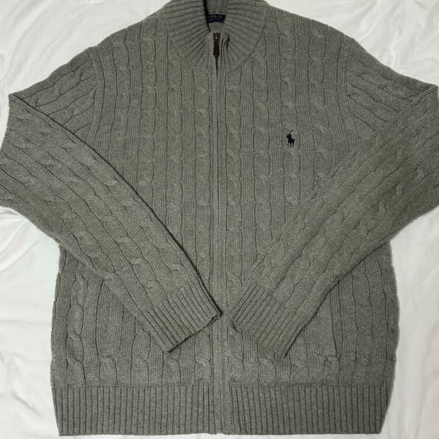 [정품]폴로 랄프로렌 케이블 니트 코튼 풀 지퍼 스웨터