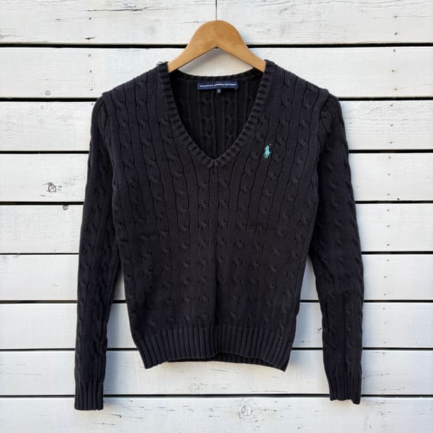 Polo 폴로 케이블 꽈배기 브이넥 니트