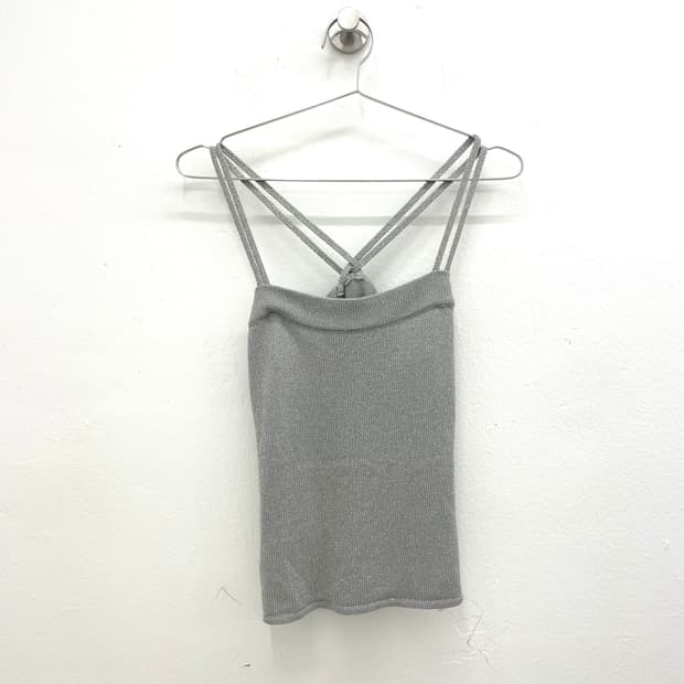 metallic silver cross-back knit cami