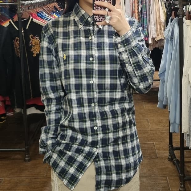 [Hi] 폴로 긴팔 체크 셔츠 네이비 / 그린