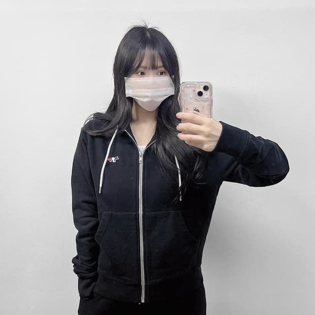 메종키츠네 트리플 컬러 폭스 후드집업 블랙