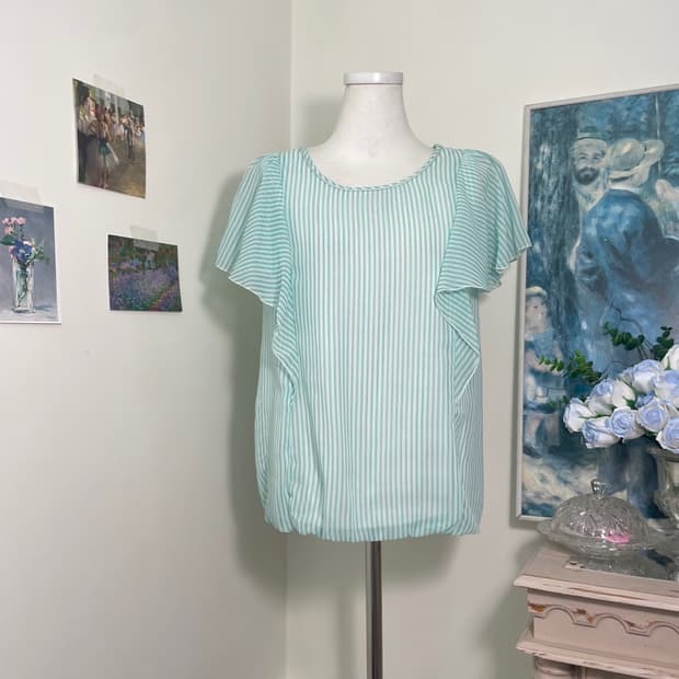 mint stripe ruffle chiffon blouse