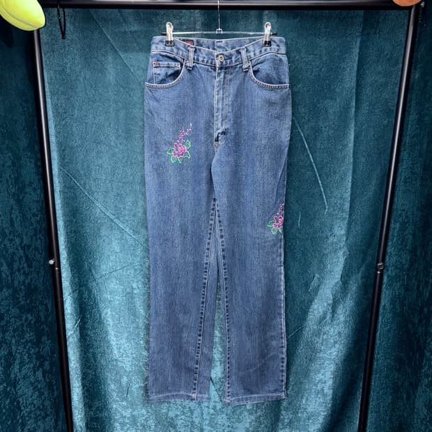 (29) 00s 에드윈 소프트진 플로럴 자수 데님 팬츠