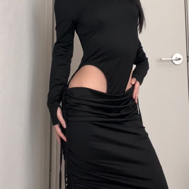 black maxi bodysuit shirring ops
