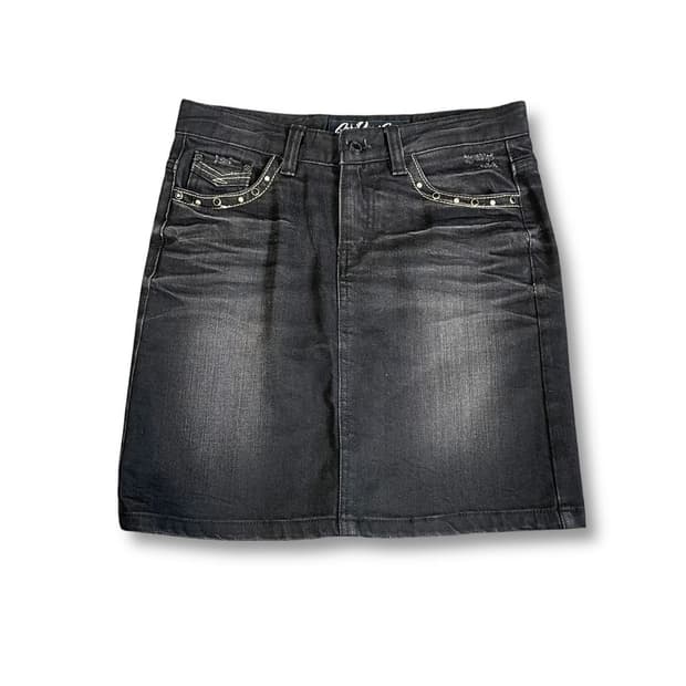 (30) 빈티지 y2k 펑크 큐빅 스터드 흑청 워싱 데님 스커트 S