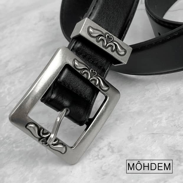 [Unisex] 크롬 스퀘어 웨스턴 가죽 벨트
