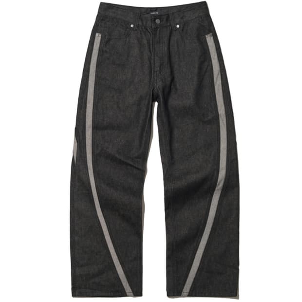 애드오프 웨이브 컬 라인 와이드 데님 팬츠 [46]