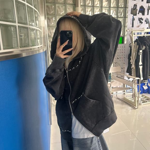 STUDS BLEACH LEOPARD ZIP HOODIE