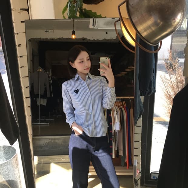 16432 - 꼼데가르송 블랙 와펜 스트라이프 셔츠