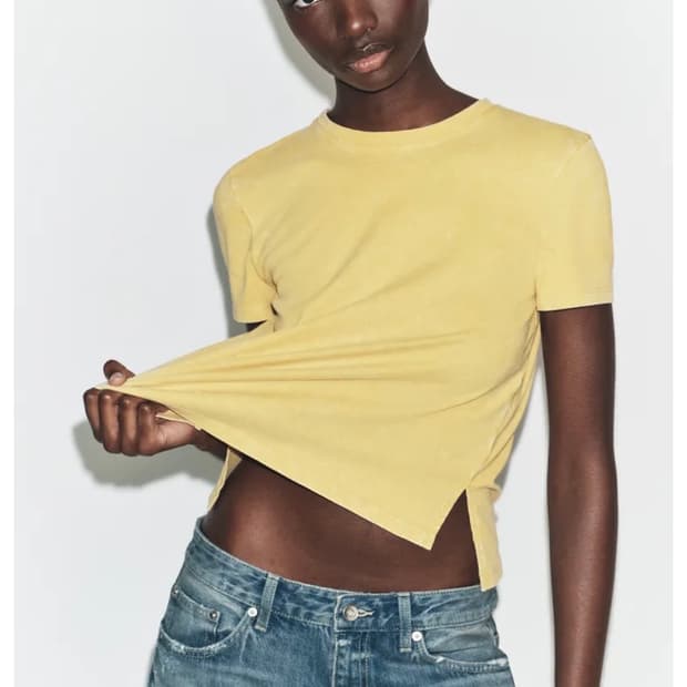 러스틱 옐로우 반소매 티셔츠 ZARA