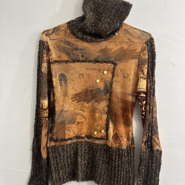 knit detail mesh top