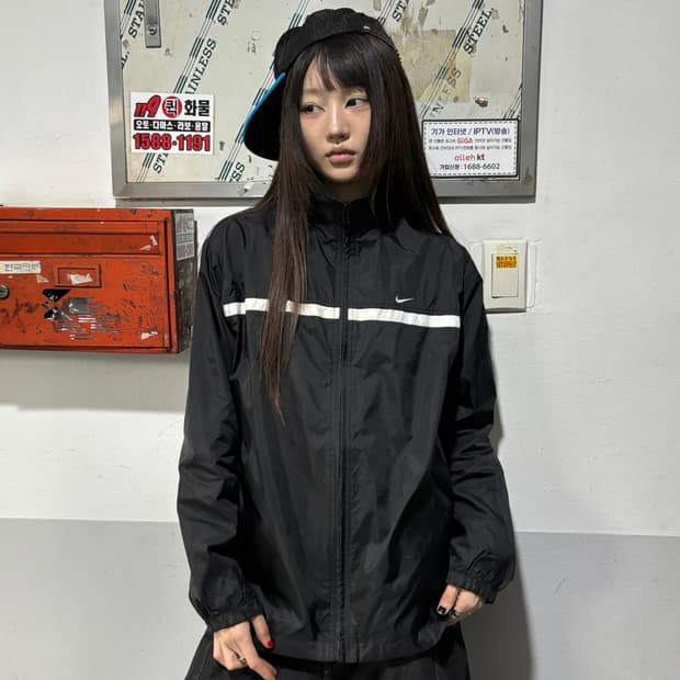 90s NIKE 올드스쿨 다크네이비 윈드브레이커