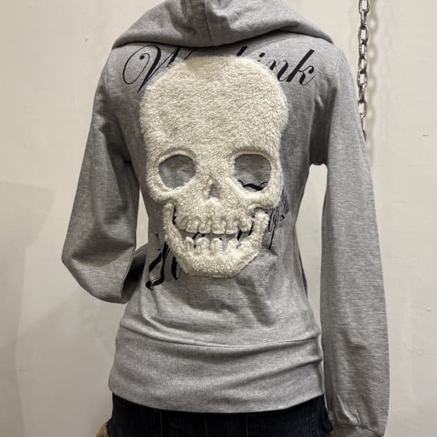 mkr 화이트 해골 뽀글이 그레이 후드집업