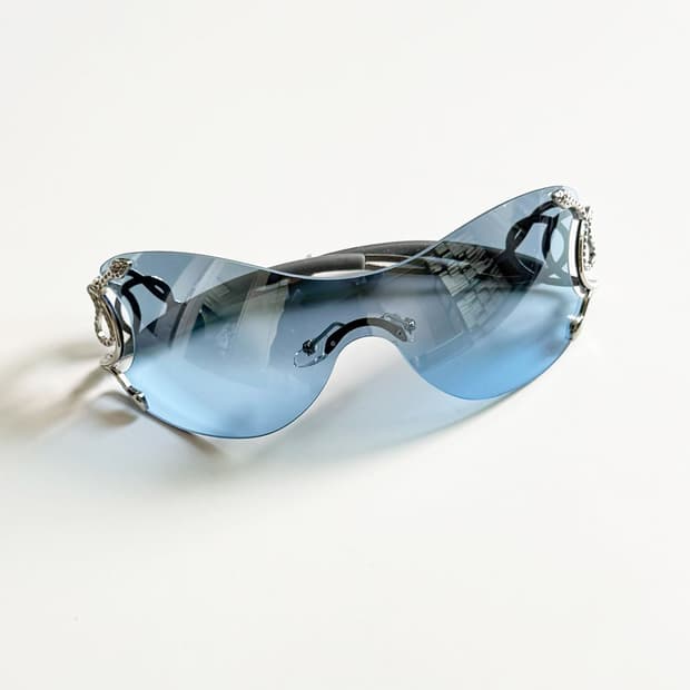 블루 스퀘어 무테 고글 프레임 빈티지 틴트 선글라스