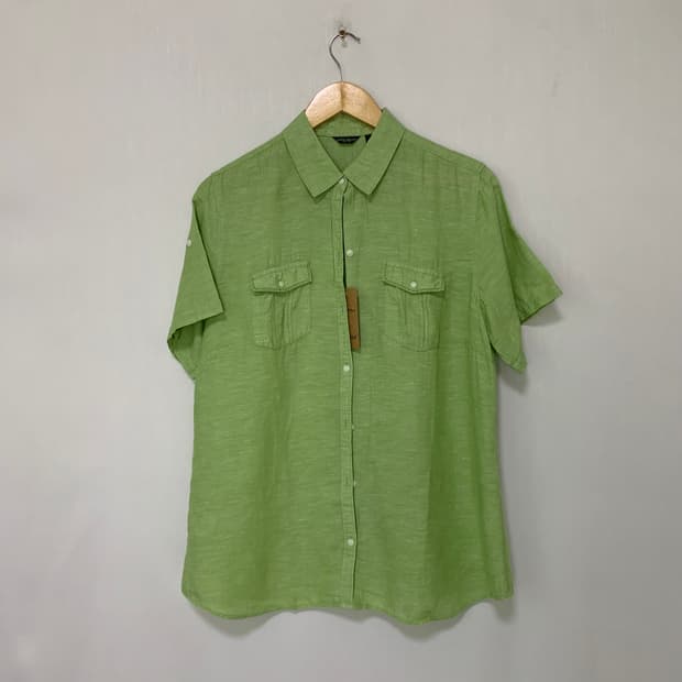 에디바우어 린넨 혼방 반팔 셔츠 그린 남녀공용