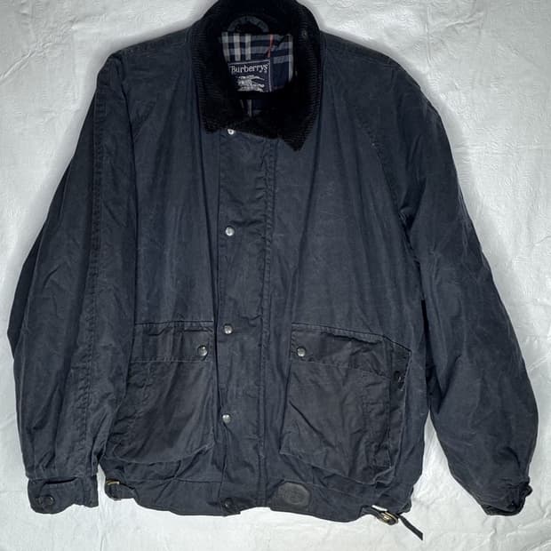 90s 버버리 왁스드 헌팅 자켓 네이비