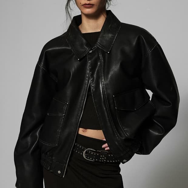 블랙업 빈티지 블루종 레더 점퍼 누빔 자켓 F (4온즈)