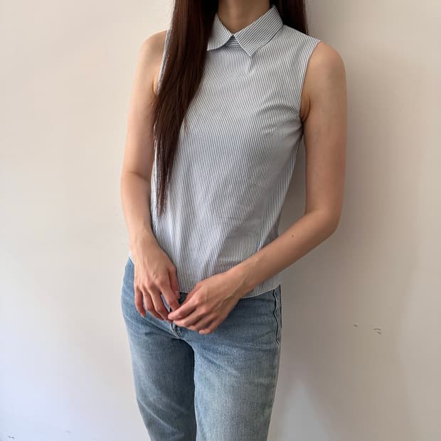 질샌더 jil sander navy 스트라이프 슬리브리스 블라우스