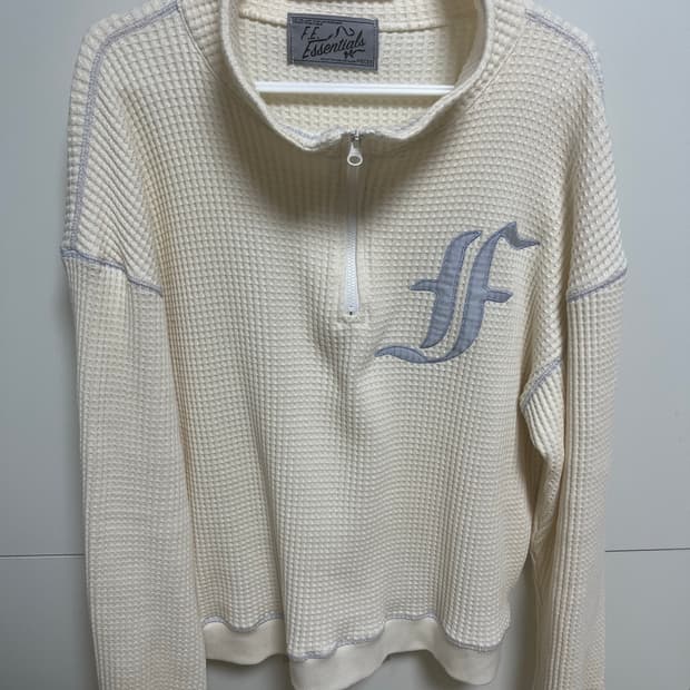 waffle neck zip up - ivory