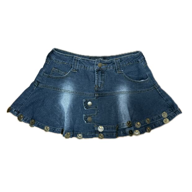 버튼 플레어 데님 스커트