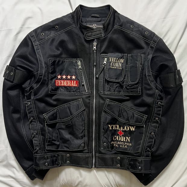 옐로우콘 블랙 메쉬 라이더 자켓