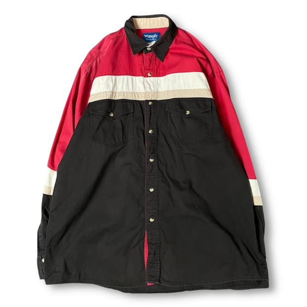 랭글러 레드 화이트 브라운 배색 긴팔 셔츠 자켓