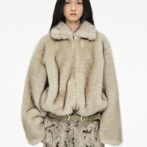 Cerric  BRUSHED FUR JACKET / BEIGE