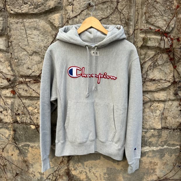00s 챔피온 자수로고 빈티지 리버스위브 후디 후드티 그레이 s