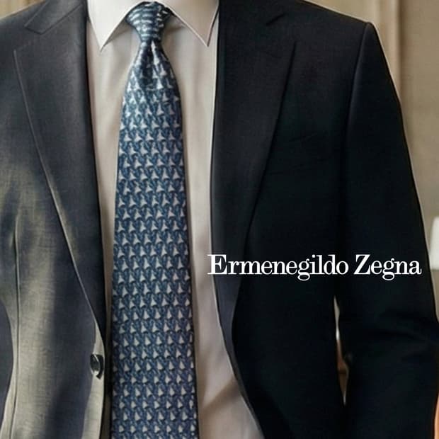 제냐 실크 블루 기하 패턴 넥타이 8.5cm A+등급 K1790
