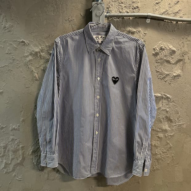 꼼데가르송 PLAY 스트라이프 셔츠 하트 패치 네이비 S