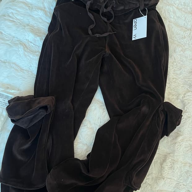 OPENYY ROLLED WAIST VELOUR CARGO PANTS