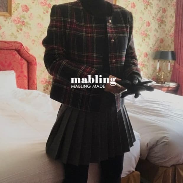 마블링 문 트위드 타탄 자켓