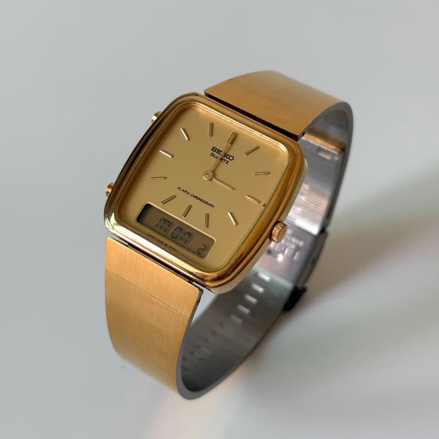1980s Gold Square Ana-Digi Quartz