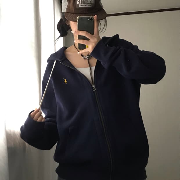 폴로 네이비 스웻 후드집업