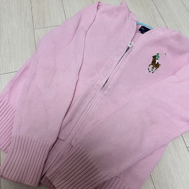 폴로 빅포니 핑크 후드니트집업
