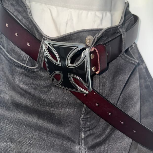 black cross cow leather belt brown/black