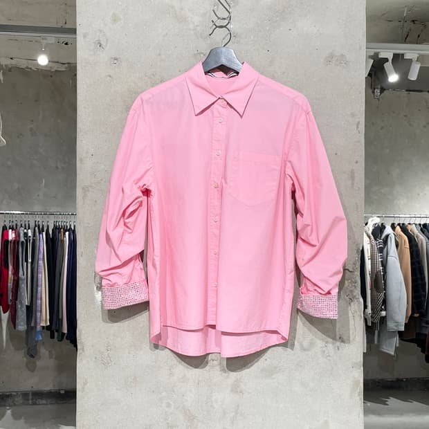 알렉산더 왕 핑크 싱글 포켓 큐빅 커프스 코튼 셔츠