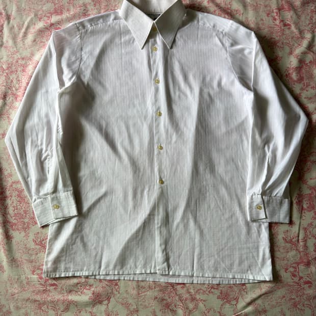 70s Europe wave strip White Dress shirt