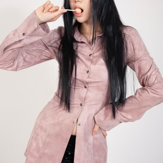 달링유어배드 스웨이드 롱 셔츠 핑크