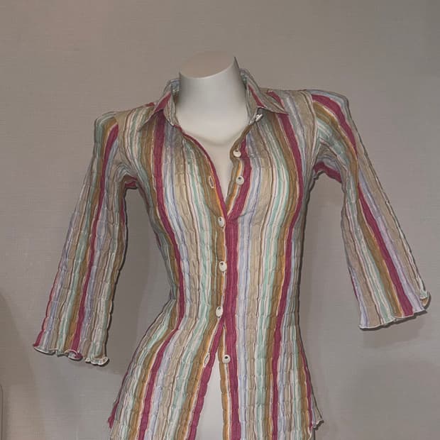 빈티지 스트라이프 슬림핏 7부 셔츠