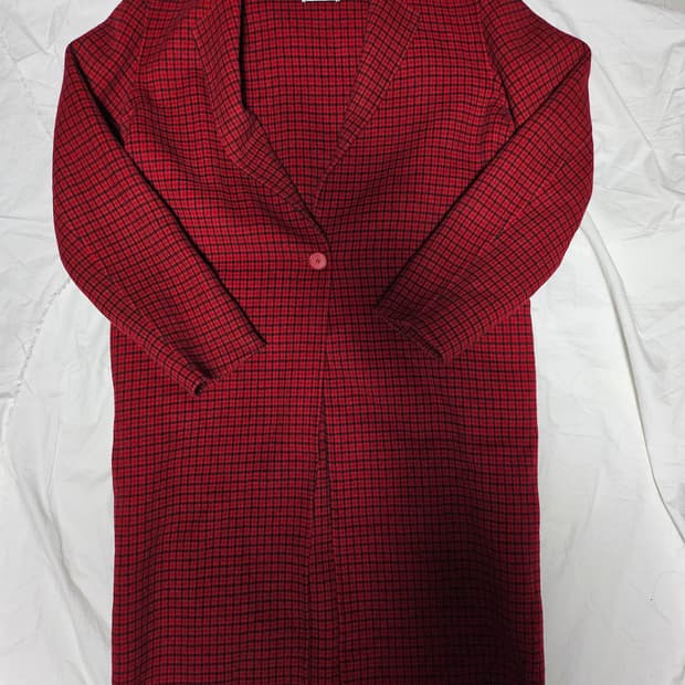 산드로 레드 블랙 체크 패턴 핸드메이드 울 혼방 코트 L