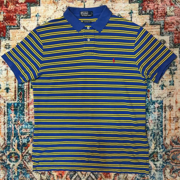 [L] 폴로 랄프로렌 옐로우 블루 스트라이프 카라 반팔