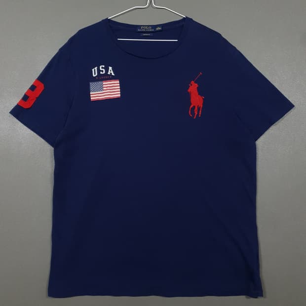XL) 폴로랄프로렌 USA 성조기 빅포니 라운드 반팔 티셔츠 커스텀핏
