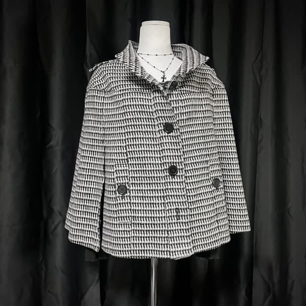 체크 울 혼방 케이프 코트 망토 모리걸 갸루