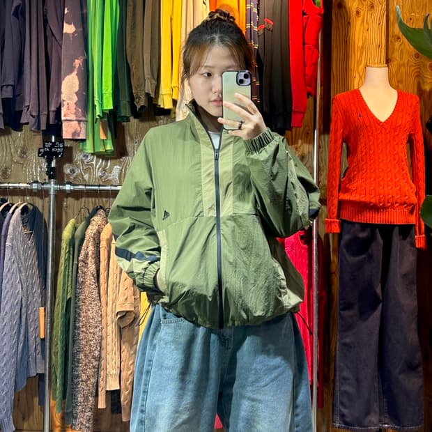 S 아디다스 삼선로고 카키 테크니컬 바람막이